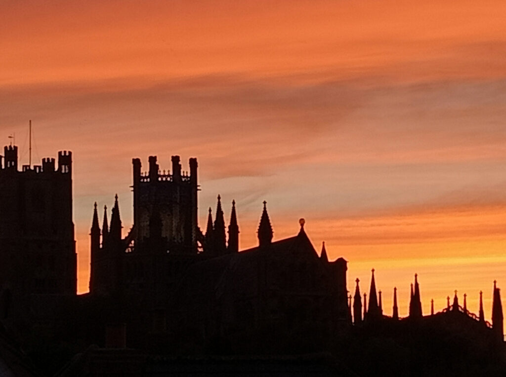 Sunset sky over Ely Cathedral